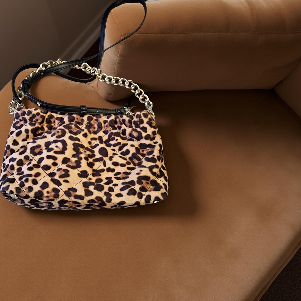 New INC International Concepts Brown and Black Crossbody Bag with Leopard Print